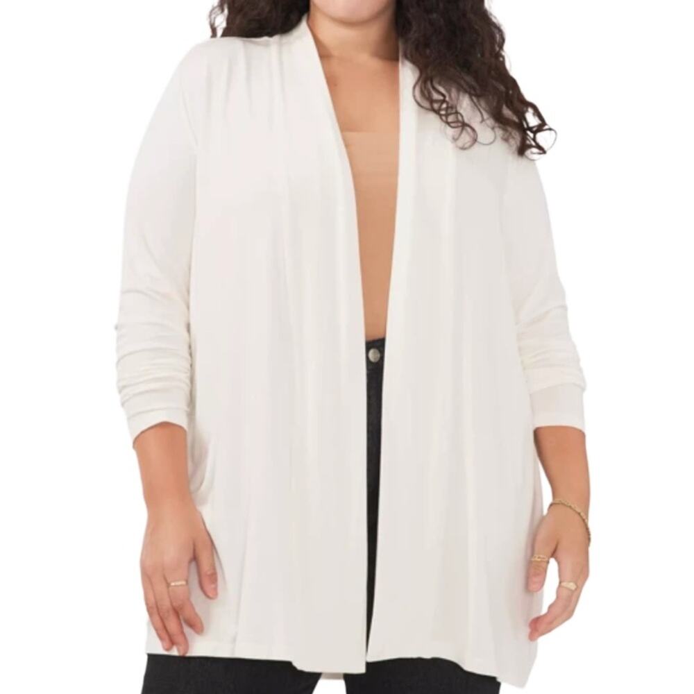 Vince Camuto Open-Front Long-Line Cardigan - Ivory Size 1X